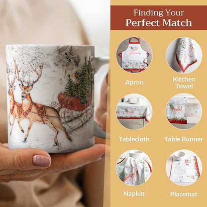 Maison d' Hermine Coffee Mug with Handles Tea Cups (15 Ounce, Pack of 1) | Fine Bone China Coffee Mugs for Hot Beverages Cappuccino Latte Home Hotel Spring Summer -Christmas Tradition - Reindeer
