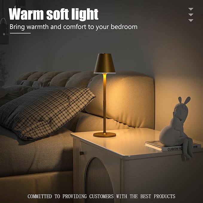 LED CordlessTable Lamp,4000mAh Rechargeable Battery Desk lamp,3 Level Brightness Beside Night Light, Minimalist Design, for Couple Dinner/Coffee Table/Restaurant/Bedroom(Bronze 4PACK)