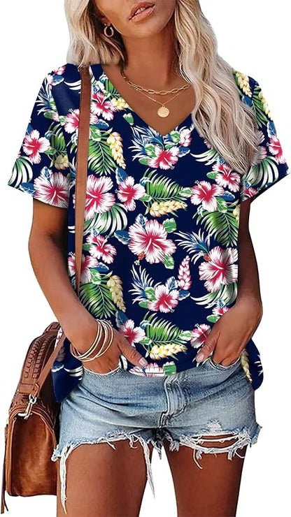 Alaroo Womens Summer Tops 2026 V Neck Short Sleeve Shirts Trendy Dressy Casual Vacation Outfits Printed