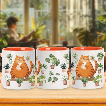 Hyturtle Cute Orange Cat Coffee Mug Gifts For Cat Mom, Plant Decor Gifts | Birthday Christmas Gift for Plant Lovers, Gardeners, Premium 11oz Two Tone Orange Ceramic Tea Cup, Perfect for Daily Drinks