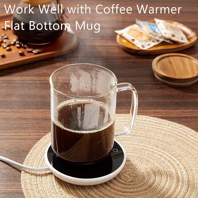 DRASTAR Glass Coffee Mugs, 20 oz Clear Coffee Cups, Coffee Mug with Acacia Wood Lid, Tea Glass Cups with Handles, Large Coffee Mug Set of 4, Glass Coffee Cups for Latte, Espresso, Tea