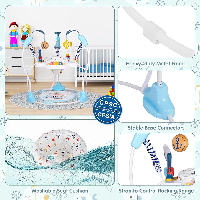 Baby Activity Center, 3-in-1 Baby Jumper, Infant Activity Center with 360° Rotating Seat, Music, Lights, 3 Adjustable Heights, Infant Activity Jumper for 6+ Months JP2401