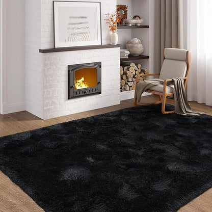 Softlife Rug for Bedroom 4x5.3 Feet Area Rug for Living Room Super Soft Shaggy Rugs for Kids Room Fluffy Fuzzy Carpets Long Plush Bedside Rug Nursery Christmas Home Decoration for Boys Girls, Black