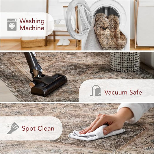 nuLOOM Devin Machine Washable Vintage Medallion Ultra Thin Accent Rug, 2' x 3', Light Brown