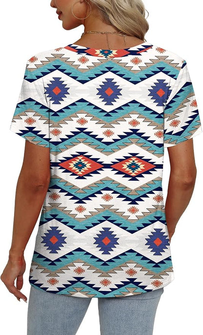 Alaroo Womens Summer Tops 2026 V Neck Short Sleeve Shirts Trendy Dressy Casual Vacation Outfits Printed