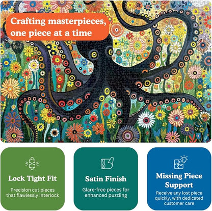 Cross & Glory - The Octopus Who Grew Flowers - 1000 Piece Jigsaw Puzzle for Adults | Vibrant Octopus and Floral Artwork | Challenging Puzzle for Adults | Eco-Friendly Materials