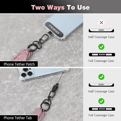 MoKo Universal Phone Lanyard, Nylon Adjustable Cell Phone Crossbody Strap Detachable Women & Men Cellphone Lanyards Around the Neck with Patches for iPhone, Most Smartphone, Rose Gold