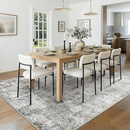 RELEANY Washable Area Rugs 7'x9' Non-Slip Modern Abstract Soft for Living Room Entryway Bedroom Kitchen, Print Pattern, Gray White Grey