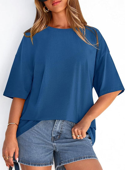 PRETTYGARDEN Womens 2026 Spring Going Out Tops Casual Short Sleeve Crewneck Loose Fit Basic Oversized T Shirts Summer Outfits