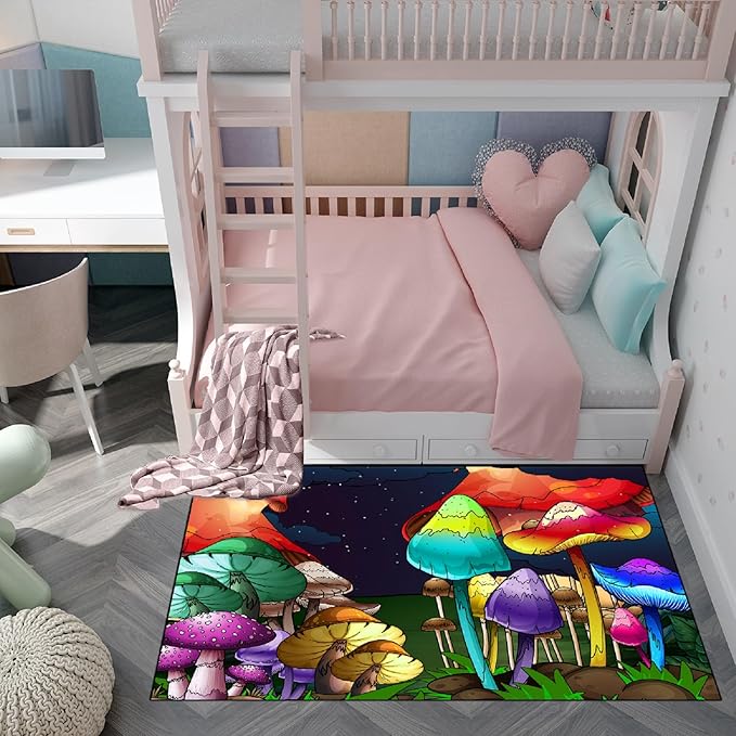 Mushroom Rugs for Bedroom Fantasy Mushroom Prints Rugs for Bedroom Mushroom Area Rugs for Girls Bedroom for Home Dining Living Room Rugs, 2'6''×4'