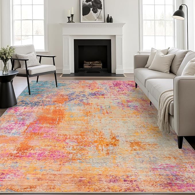 9x12 Area Rug Living Room Rug: Washable Modern Abstract Soft Thin Rug Indoor Floor No Slip Carpet for Bedroom Dining Room Farmhouse Nursery Home Office - Galaxy Haze