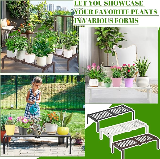 1 Tier Metal Plant Stand Indoor Outdoor, Potted Multiple Flower Pot Holder Rack Plant Shelf, Heavy Duty Planter Display Shelving for Patio Balcony Garden Living Room Decorative (Black)