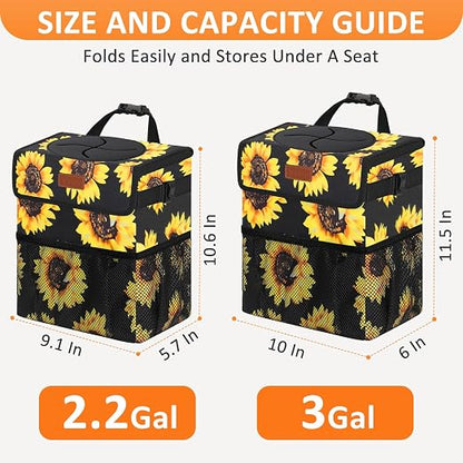 Vankor Car Trash Can for Car Cute,Bag Bin Hanging Waterproof Automotive Garbage Cans Leak Proof Vehicle Trash Can Sunflower