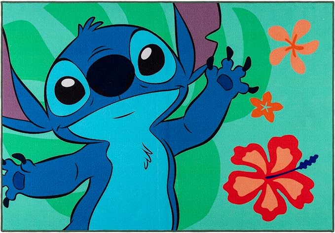 Gertmenian Disney Stitch Waving Area Rug for Children & Teens | Kids Home Decor for Girls & Boys | 4x6 Large, Multi, 27061