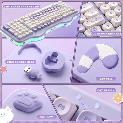 YUNZII C98 Cute Cake Wireless Mechanical Keyboard (Purple, Candy Switch) | 99 Keys with Number Pad, Hot Swap, PBT MOA Keycaps, BT5.0/2.4G/USB-C, Gasket Mount, Custom RGB Backlit for Win/Mac