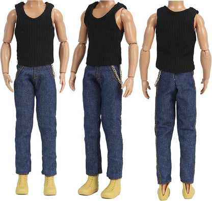 E-TING 10 Sets Casual Varsity Jacket Set= 5 Sets Casual Outfit for 12″ Boy Doll with 5 Pairs Shoes (Vintage Lightweight Suede Bomber Jackets+ Casual Wear Clothes )