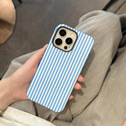 for iPhone 16 Pro Max Case Striped Cute Aesthetics Phone Case Trendy Protective Shockproof Cover for iPhone 16 Pro Max Blue White