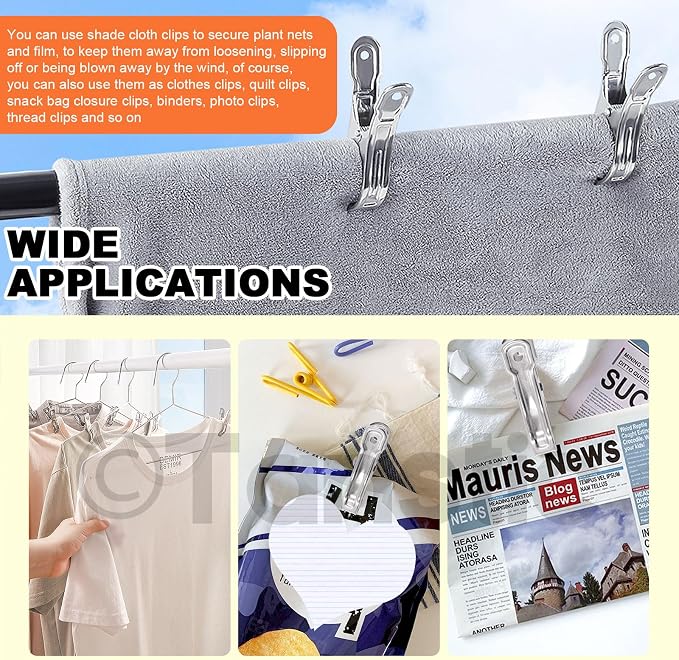 Tanstic 40Pcs 3.5 Inch Stainless Steel Greenhouse Clamps Garden Clips Greenhouse Clips Heavy Duty Garden Clips with Strong Grip and Large Open Mouth for Netting Holding
