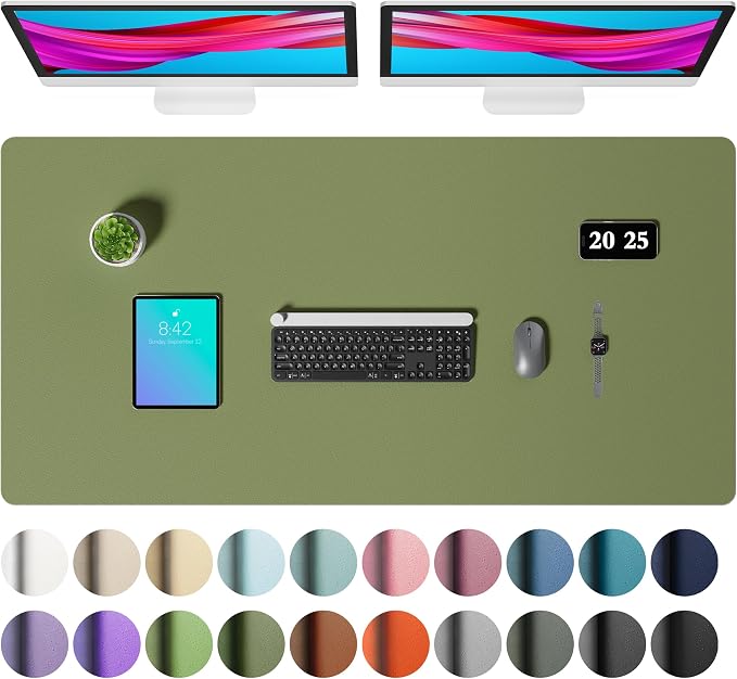 Aothia Faux Leather Desk Mat – Large Mouse Pad, Non-Slip PU Leather Blotter, Waterproof Writing Surface for Office and Home (Olive Green, 47.2" x 23.6")