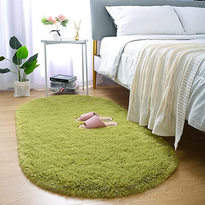 Merelax Soft Shaggy Rug for Kids Bedroom, Oval 2.6'x5.3' Green Plush Fluffy Carpets for Living Room, Furry Carpet for Teen Girls Room, Anti-skid Fuzzy Comfy Rug for Nursery Decor Cute Baby Play Mat