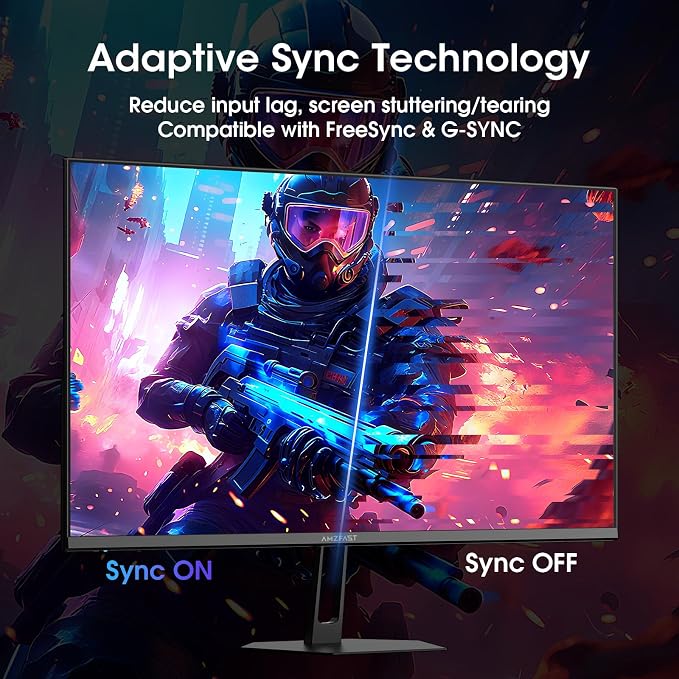 Amzfast 24 Inch Gaming Monitor 200Hz FHD 1080p Computer Monitor, 1ms Adaptive Sync, 3000:1, 129% sRGB, HDR Display, Eye Care, VESA 75x75, Metal Stand, HDMI 2.0 | DP 1.4, AMZG24X1