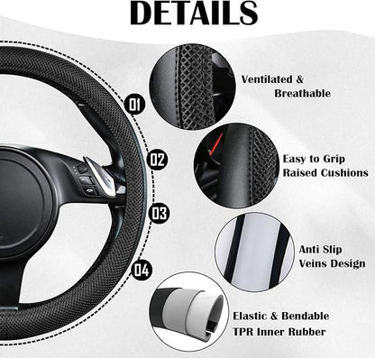 CAR PASS 3D Air Mesh Car Seat Covers Full Sets w/5mm Sponge, 4Pcs Waterproof Car Floor Mats, Steering Wheel Cover Universal Fit for SUV Sedan Truck, Airbag Compatible Automotive Interior(Black)