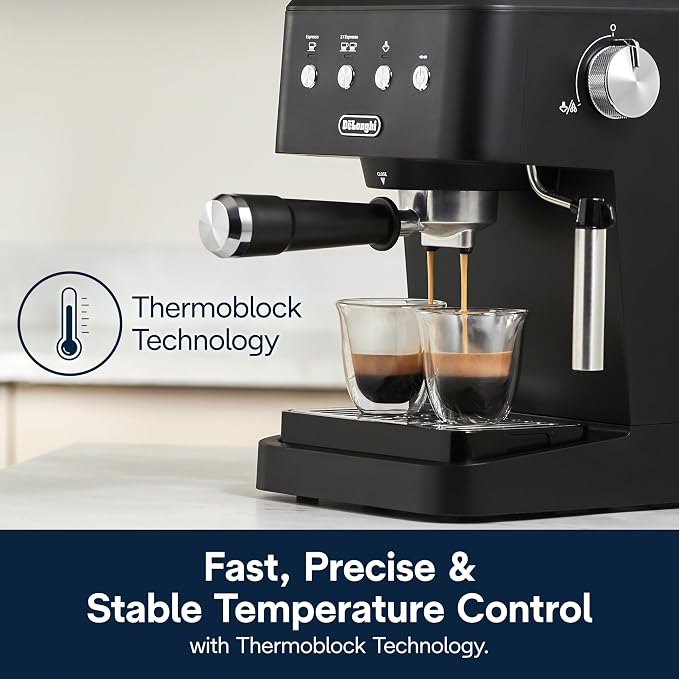De’Longhi Classic Matte Black Espresso Machine, Easy-to-Use Milk Frother | #1 Worldwide Espresso Machine Maker, Rapid Heat-Up, Preset Single & Double Espresso, Frother, Compact Design