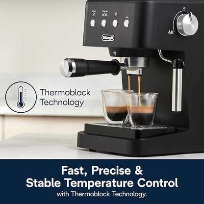 De’Longhi Classic Matte Black Espresso Machine, Easy-to-Use Milk Frother | #1 Worldwide Espresso Machine Maker, Rapid Heat-Up, Preset Single & Double Espresso, Frother, Compact Design