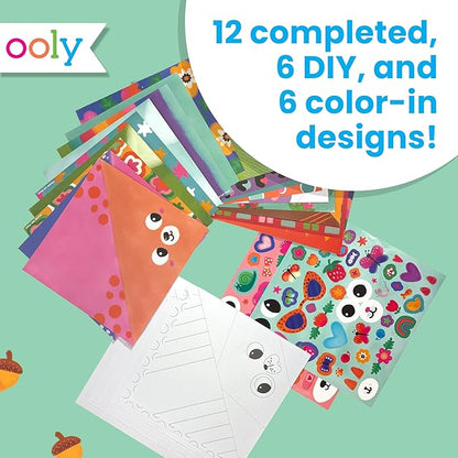 Ooly DIY Paper Kit, 24 Animal Origami Designs & Stickers, Kit Includes 12 Completed, 6 Blank and 6 Color-in Folding Pet Origami Designs