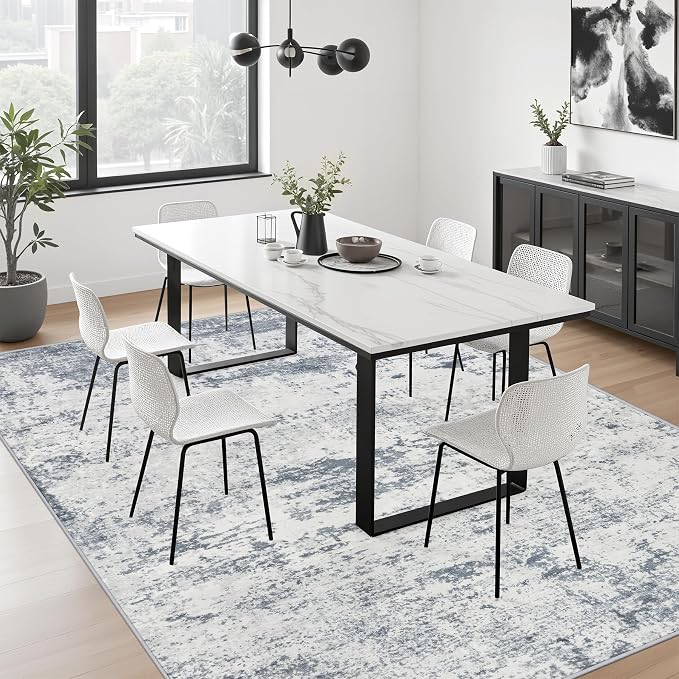 5x8 Area Rug Living Room Rug: Washable Modern Abstract Soft Thin Rug Indoor Floor No Slip Carpet for Bedroom Dining Room Farmhouse Nursery Home Office - Blue Grey