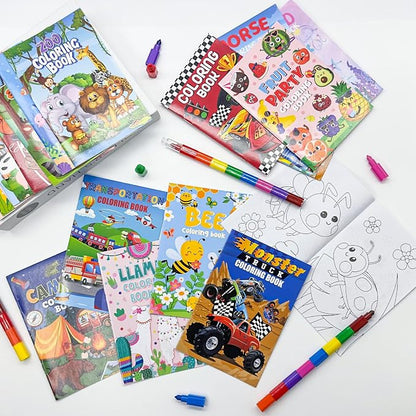 Cinrobiye 24 Coloring Books Bulk with 24 Stacking Crayons Set Mini Activity Books Small Coloring Books for Birthday Party Favors Gifts Goodie Bags Fillers Classroom Travel Activities
