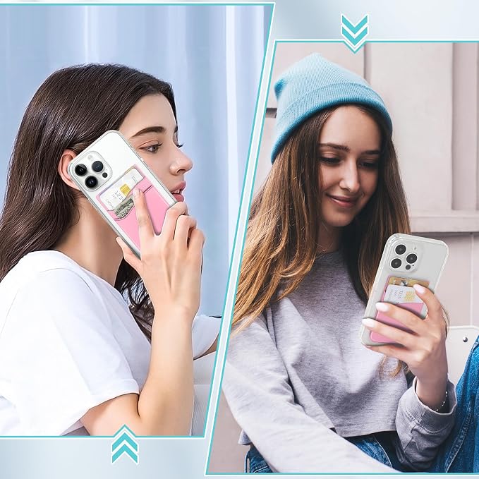 SHANSHUI Phone Card Holder, Double Silicone Cellphone Wallet Stick On Credit Card Holder Phone Pocket for Almost Smartphones & Case - Pink White Black /3pcs