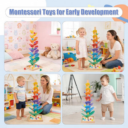 Wooden Marble Run Music Tree Marble Run Learning Game Montessori Wooden Color Sorting Toy Birthday Gift for Boys and Girls Ages 3-8
