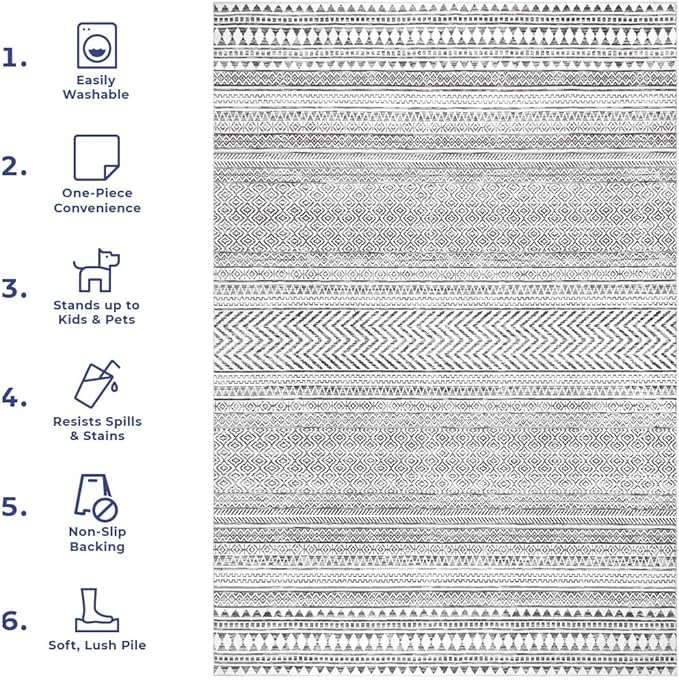 nuLOOM Kira Machine Washable Tribal Geometric Ultra Thin Area Rug, 8' Square, Grey