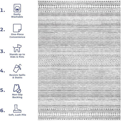 nuLOOM Kira Machine Washable Tribal Geometric Ultra Thin Area Rug, 8' Square, Grey