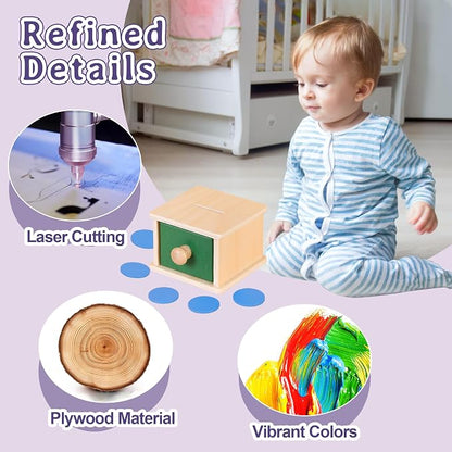 Montessori Wooden Coin Box with Drawer for Baby 18+ Months, Coin Sorter Fine Motor Toys for Kids, Motessori Classroom Learning & Educational Resources Toys Gifts