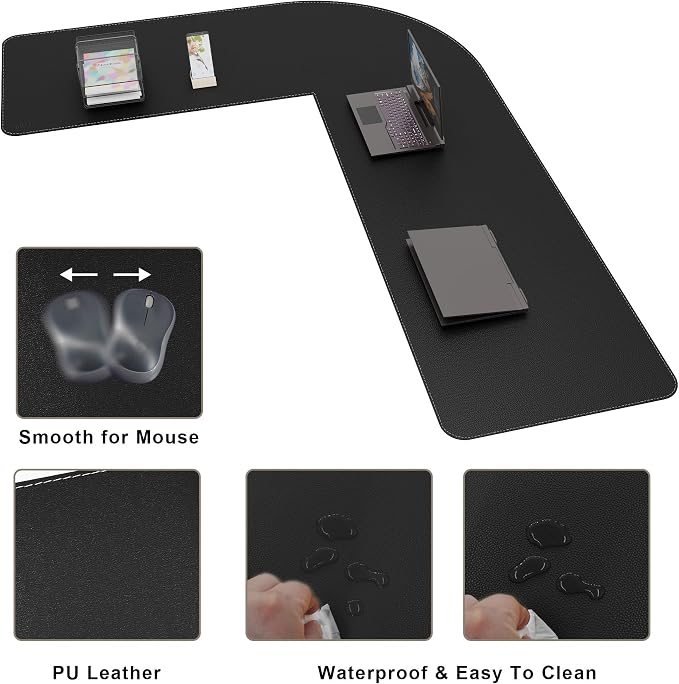 Mydours 61" x 77" x 24" L Shaped Desk Pad (Black), Extra Large Dual-Sided PU Leather Corner Desk Mat Protector for Home Office Computer Gaming