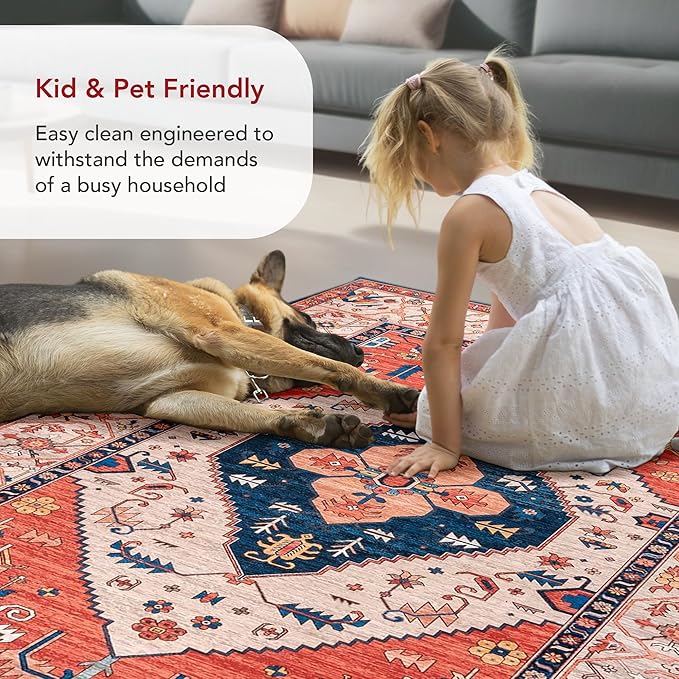 nuLOOM Carolyn Machine Washable Tribal Motif Ultra Thin Area Rug, 8' x 10', Rust