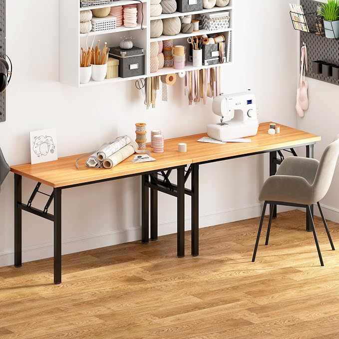 Need Office Computer Desk - 47.2L Sturdy and Heavy Duty Folding Laptop Table,Writing Table/Home Office Desk/Sewing Table,No Assembly Required (Teak Color) AC5BB12060 | Black Frame Writing Gaming Work Table/Foldable Home Office Desk/Sewing Table, No Ass...