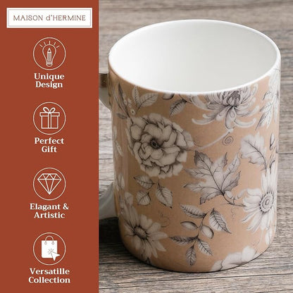 Maison d' Hermine Coffee Mug with Handles Tea Cups (15 Ounce, Pack of 1) | Fine Bone China Coffee Mugs for Hot Beverages Cappuccino Latte Home Restaurant Spring Summer -Pretty Autumn - Pretty Mono