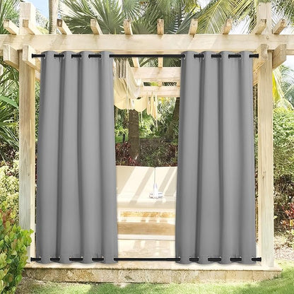 NICETOWN 2 Panels Outdoor Curtains Waterproof Extra Long 108 in for Patio, Windproof Energy Thermal Insulated Saving Rustproof Top and Bottom Grommet Blackout Outdoor Drapes for Porch, Silver Grey