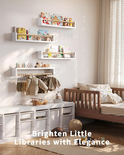 Seocry Nursery Book Shelves, 4 Pack, Wall Book Shelves for Kids Room, Baby, Toddler, Nursery Decor (White Wood, 23 Inches)