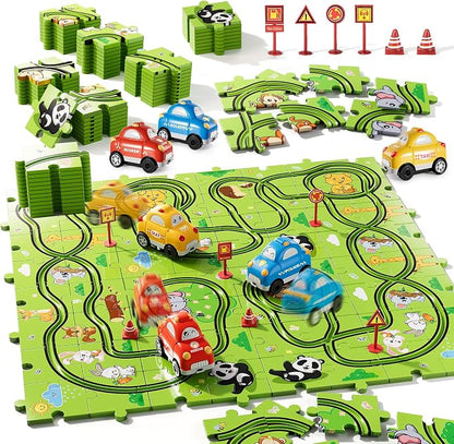 Bennol Toddler Car Toys Gifts for 2 3 4 5 Year Old Boys 73PCS Jigsaw Puzzle Race Track Car Set Toys for Kids Toddlers 1-3 2-4 3-5 4-6 Puzzle Race Car Tracks Birthday Gifts for 2 3 4 5 Year Old Boy