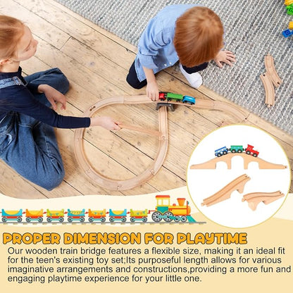 JarThenaAMCS 24Pcs Wood Train Track Expansion Set Wooden Track Connectors Adapters and Bridges Straight Wooden Train Tracks Accessories for Most Major Toy Railway