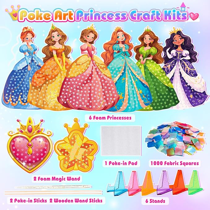 MDINGTD Poke Art Princess Craft Kits - DIY Magical Princesses, Mess-Free Creative Activity Arts and Crafts for Kids Ages 3-12, Birthday Christmas Gifts & Party Favors for Girls & Boys
