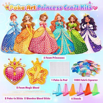 MDINGTD Poke Art Princess Craft Kits - DIY Magical Princesses, Mess-Free Creative Activity Arts and Crafts for Kids Ages 3-12, Birthday Christmas Gifts & Party Favors for Girls & Boys