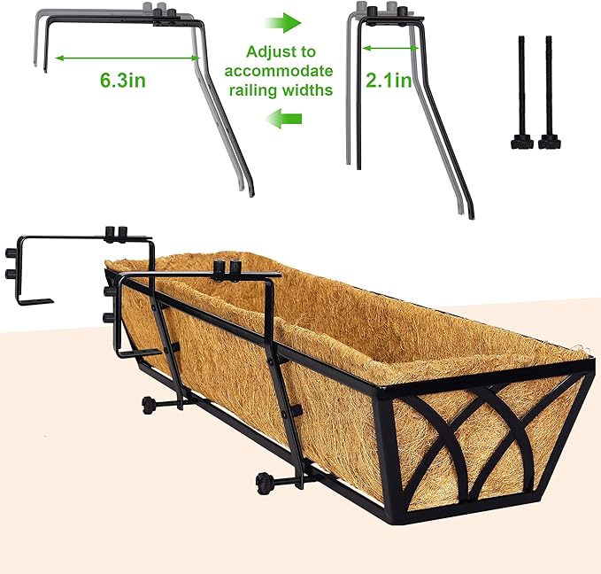 30 Inch Window Deck with Coco Liner Set of 2, 30" Window Boxes Horse Trough with Coconut Coir Liner,Metal Hanging Flower Planter Window Basket Deck Railing Planter Boxes for Outdoor Indoor Lawn