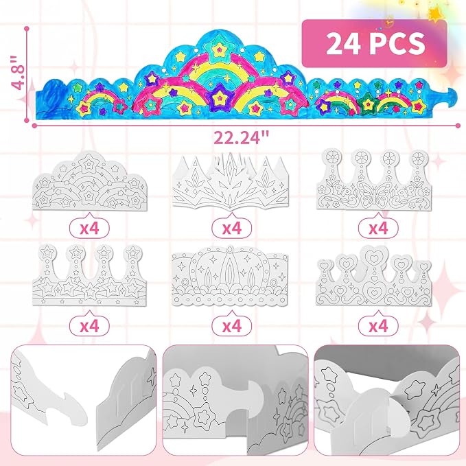 48 PCS Color Your Own Paper Crowns and Paper Masks, DIY Art Coloring Craft Activity for Kids Birthday Dress up Party Favors Decoration, School Home Art Coloring Activities