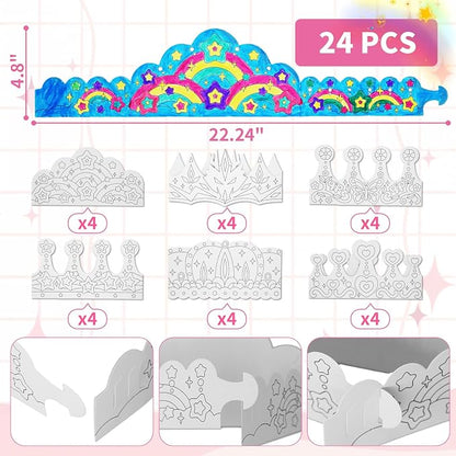 48 PCS Color Your Own Paper Crowns and Paper Masks, DIY Art Coloring Craft Activity for Kids Birthday Dress up Party Favors Decoration, School Home Art Coloring Activities