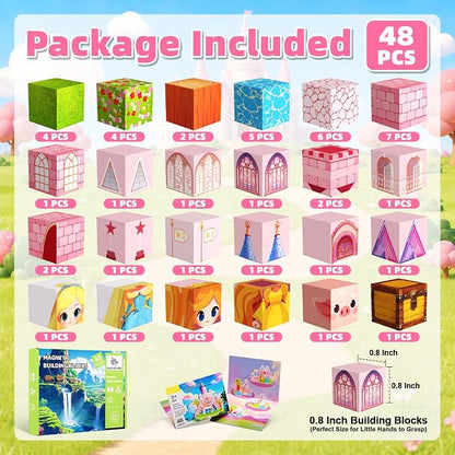 Magnetic Blocks, 48PCS Magnetic Building Cube Set for Kids Ages 3+, Constructions STEM Stacking Tiles Toy Building Birthday Gifts for Girls